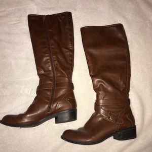Brown leather knee length boots